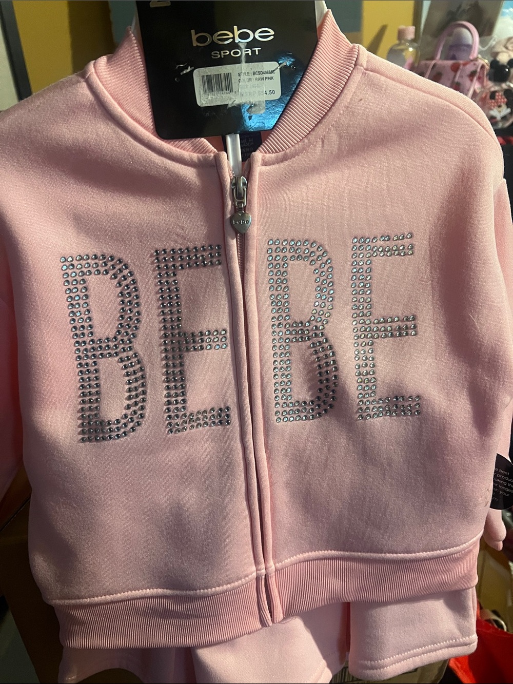 bebe Pink Rhinestone Logo Zip-Up Hoodie